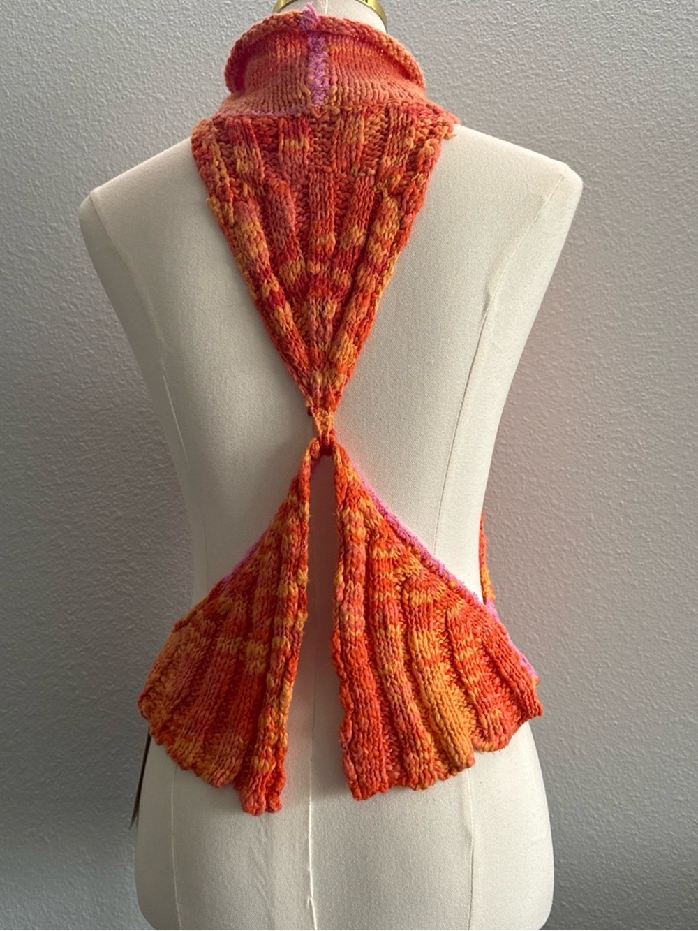 NWT Free People Knit Open Back Halter Sweater Tank Top Orange Multi XS Boho - Picture 3 of 7